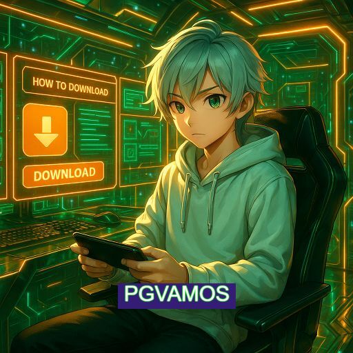 Imagem promocional do app oficial PGVAMOS destacando a conveniência de jogar cassino online pelo celular ou navegador