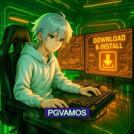 Imagem promocional do app oficial PGVAMOS destacando a conveniência de jogar cassino online pelo celular ou navegador
