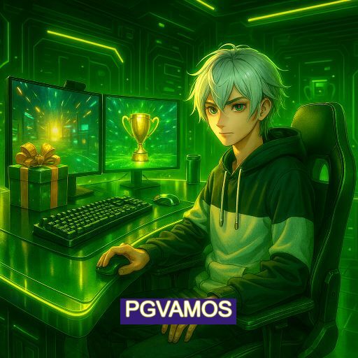 Imagem promocional do app oficial PGVAMOS destacando a conveniência de jogar cassino online pelo celular ou navegador