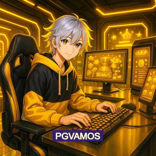 Imagem promocional do app oficial PGVAMOS destacando a conveniência de jogar cassino online pelo celular ou navegador