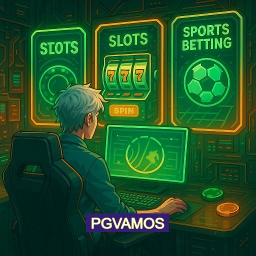 Imagem promocional do app oficial PGVAMOS destacando a conveniência de jogar cassino online pelo celular ou navegador