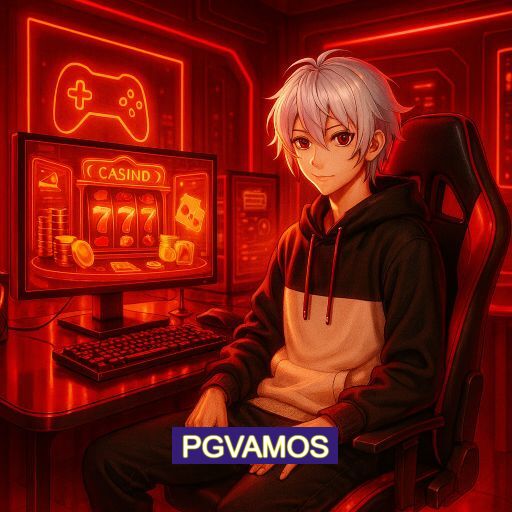 Imagem promocional do app oficial PGVAMOS destacando a conveniência de jogar cassino online pelo celular ou navegador