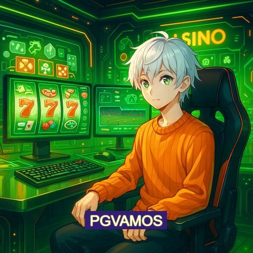 Imagem promocional do app oficial PGVAMOS destacando a conveniência de jogar cassino online pelo celular ou navegador