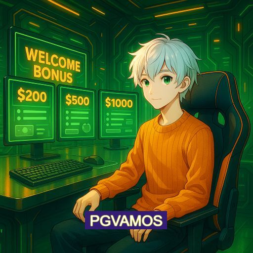Imagem promocional do app oficial PGVAMOS destacando a conveniência de jogar cassino online pelo celular ou navegador