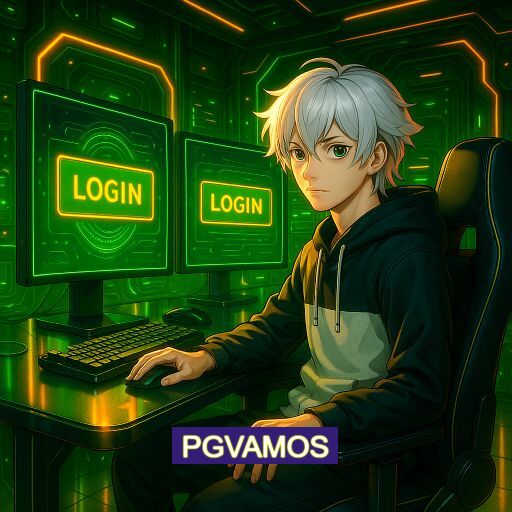 Imagem promocional do app oficial PGVAMOS destacando a conveniência de jogar cassino online pelo celular ou navegador