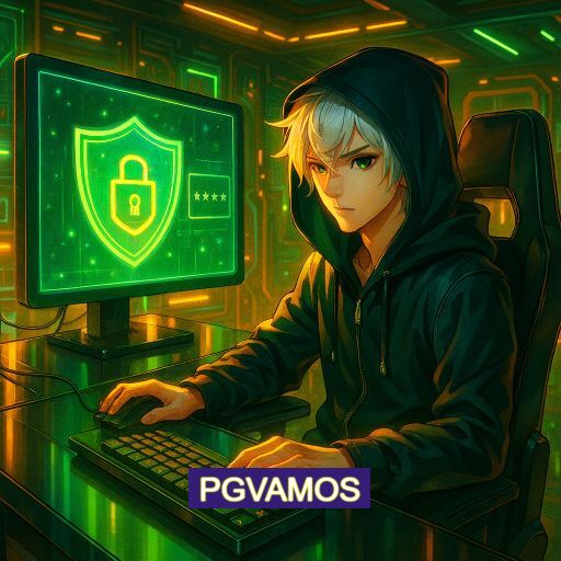 Imagem promocional do app oficial PGVAMOS destacando a conveniência de jogar cassino online pelo celular ou navegador