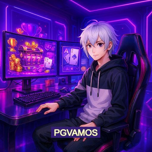 Imagem promocional do app oficial PGVAMOS destacando a conveniência de jogar cassino online pelo celular ou navegador